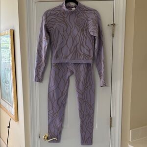 Fabletics Lavender Patterned Long Sleeve Crop Top and Leggings